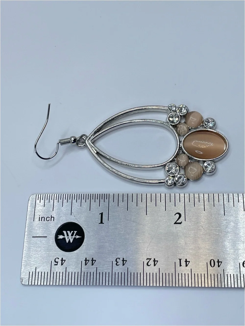 Silver Tone Cat Eye Crystal Teardrop Dangle Earrings Statement
